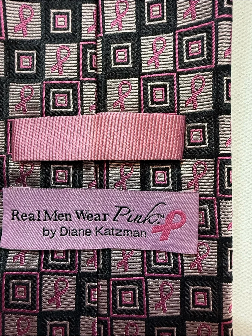 Diane Katzman Real Men Wear Pink Silk Breast Cancer Ribbon Necktie